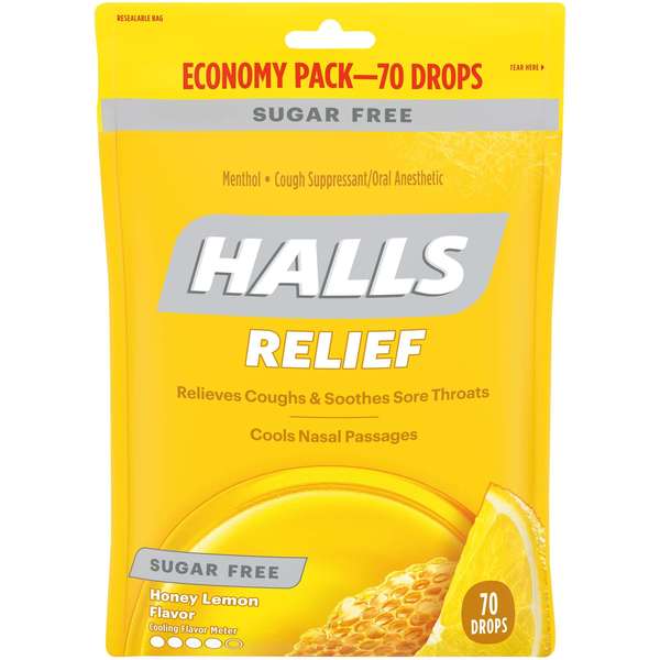 Halls Halls Sugar Free Honey Lemon Cough Drops 70 Count, PK12 00155